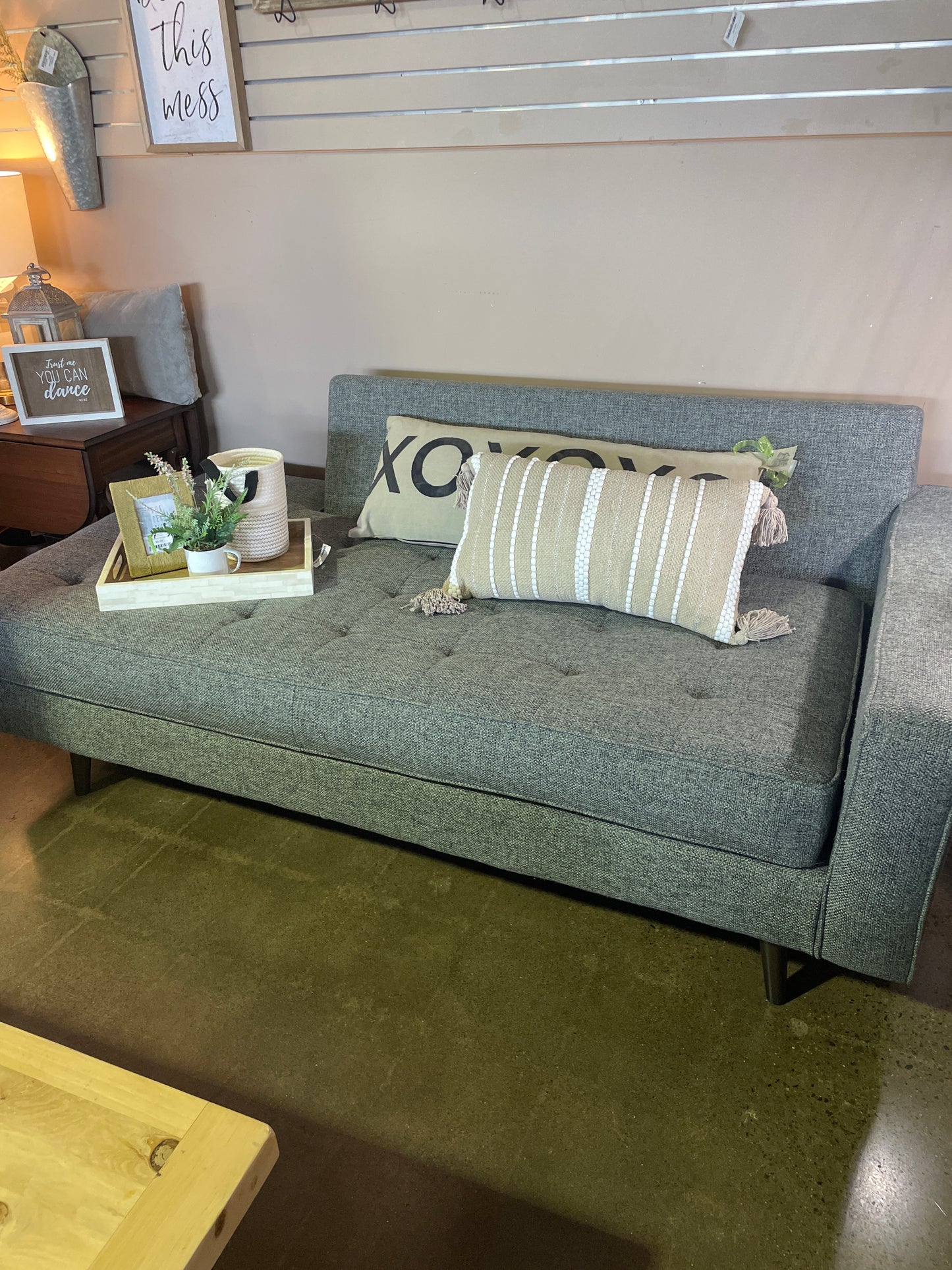 Grey Tweed Chaise Sofa