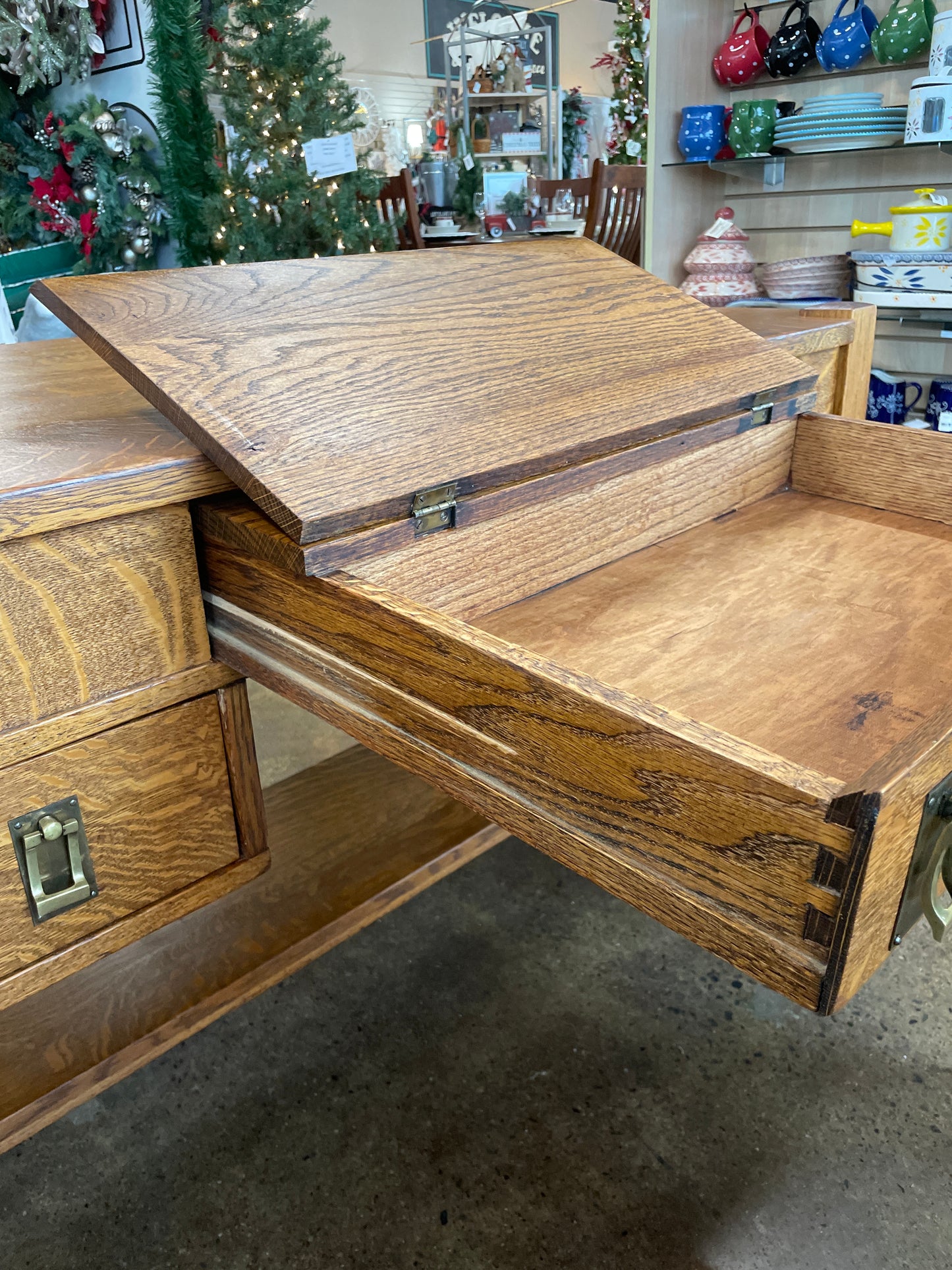 Vintage Oak Desk with gold pulls