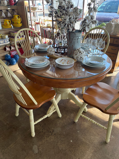 2 Tone Cream and Wood Round Kitchen Dining Set