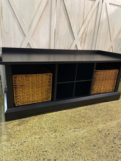 Black Storage Bench w/Baskets & Cubbies