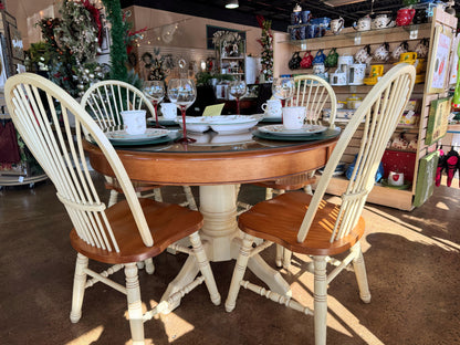 2 Tone Cream and Wood Round Kitchen Dining Set