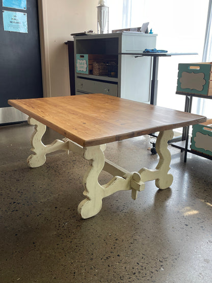 Wood Top Coffee Table w/ Cream Bottom