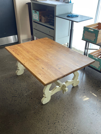 Wood Top Coffee Table w/ Cream Bottom