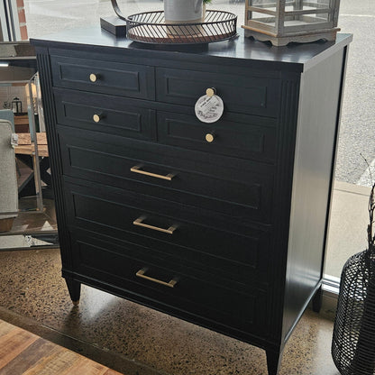 Refinished black 5 drawer dresser in Zelienople PA at The Perfect Piece Store, a resale shop.