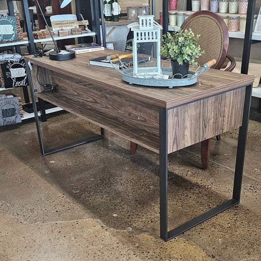 Wood look writing desk with charger