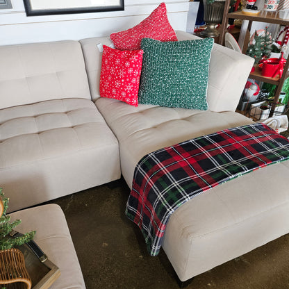 Cream Tufted Sectional with Chaise and Ottoman