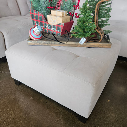 Cream Tufted Sectional with Chaise and Ottoman