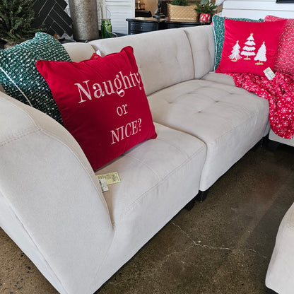 Cream Tufted Sectional with Chaise and Ottoman