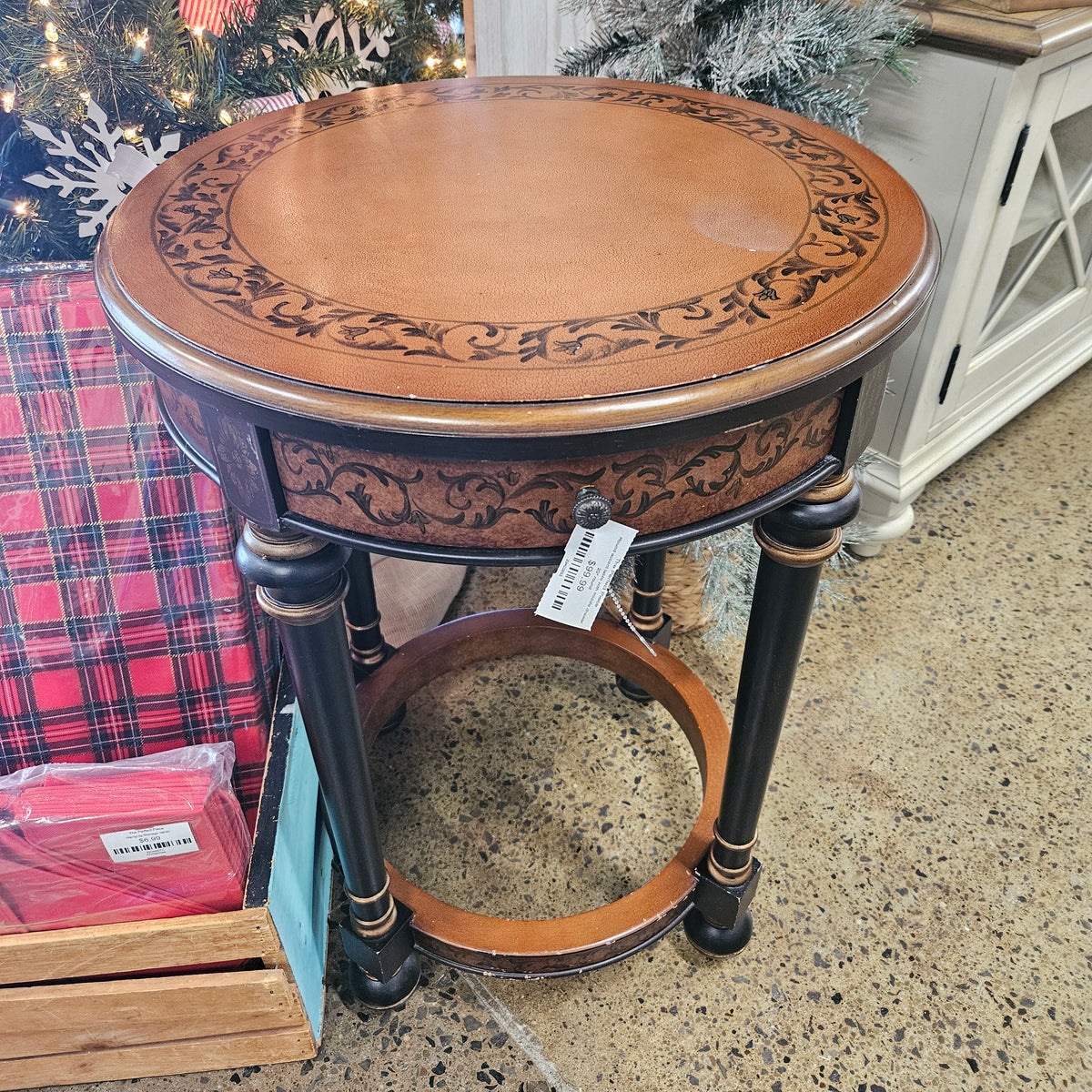 Round accent table with middle drawer
