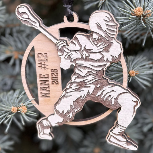 Seneca Valley Lacrosse Player w/ name, # and year Ornament