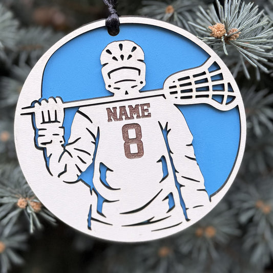 Seneca Valley Lacrosse Player w/ name and # Ornament