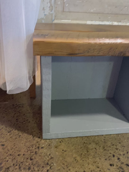 Grey Cubby Storage Bench/Wood Top