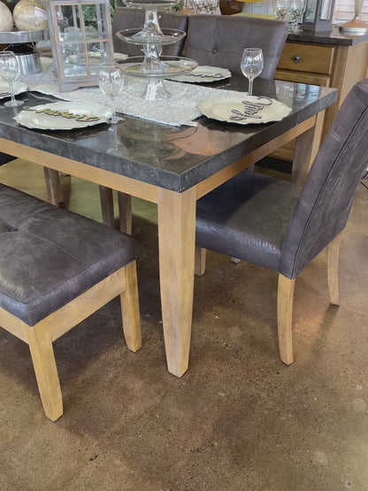 Marble top Dining Table, 4 Chairs/bench