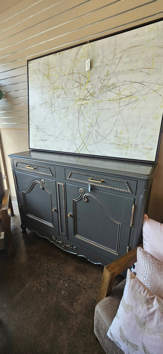 Gray buffet with gold accents