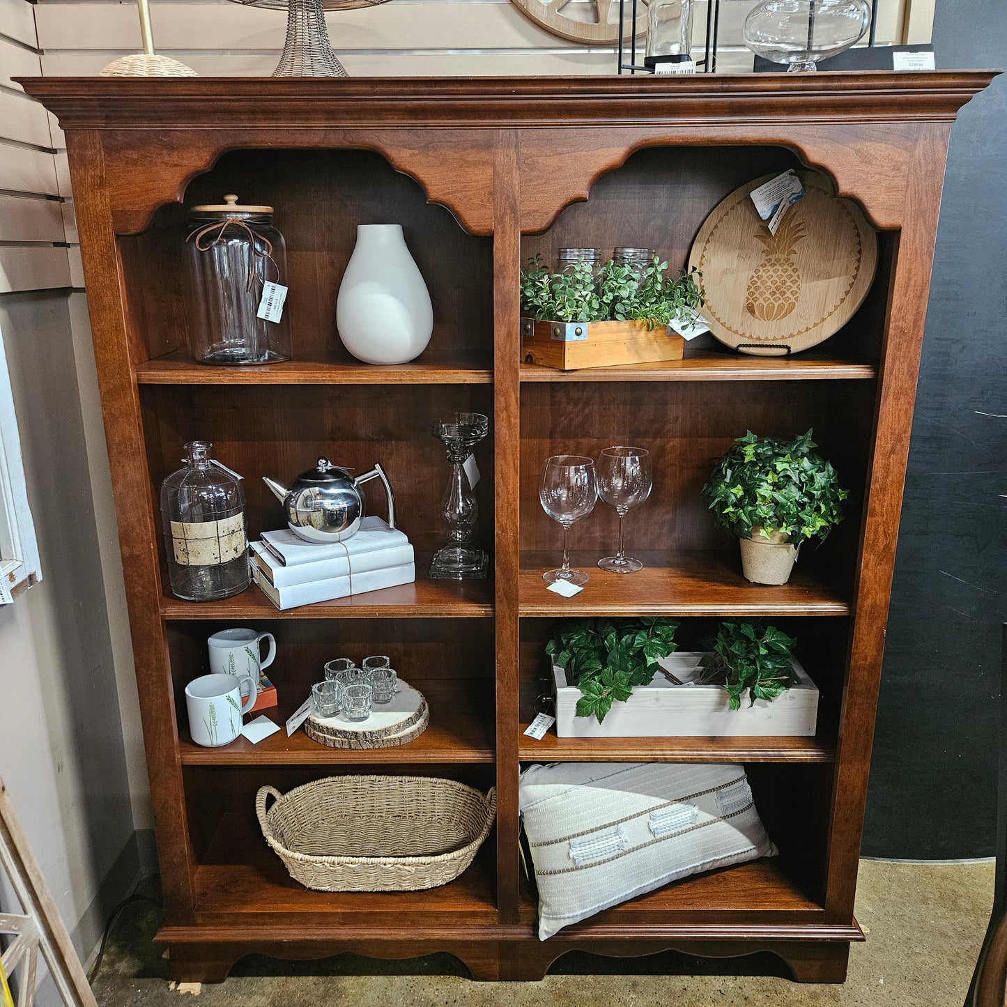 Dark wood double bookshelf