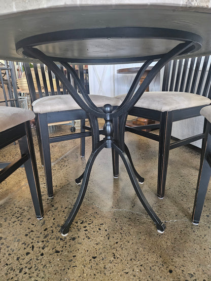 Arhaus marble circular dining table and four chairs