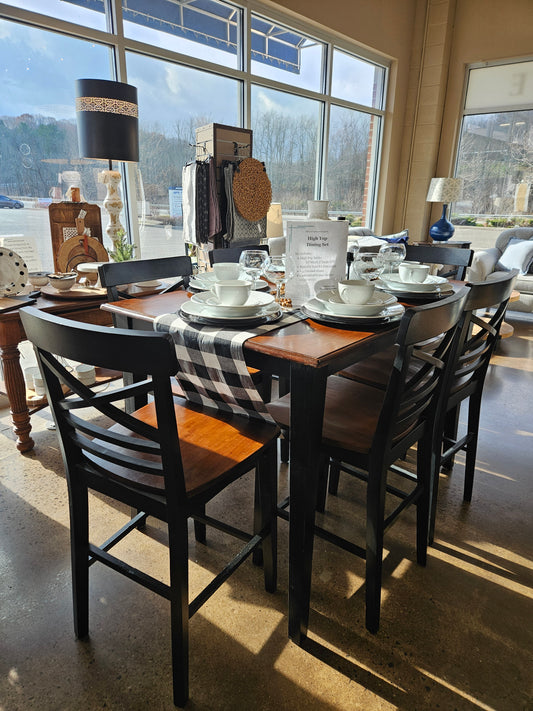 Wood top high top dining table with butterfly leaf & 4 chairs