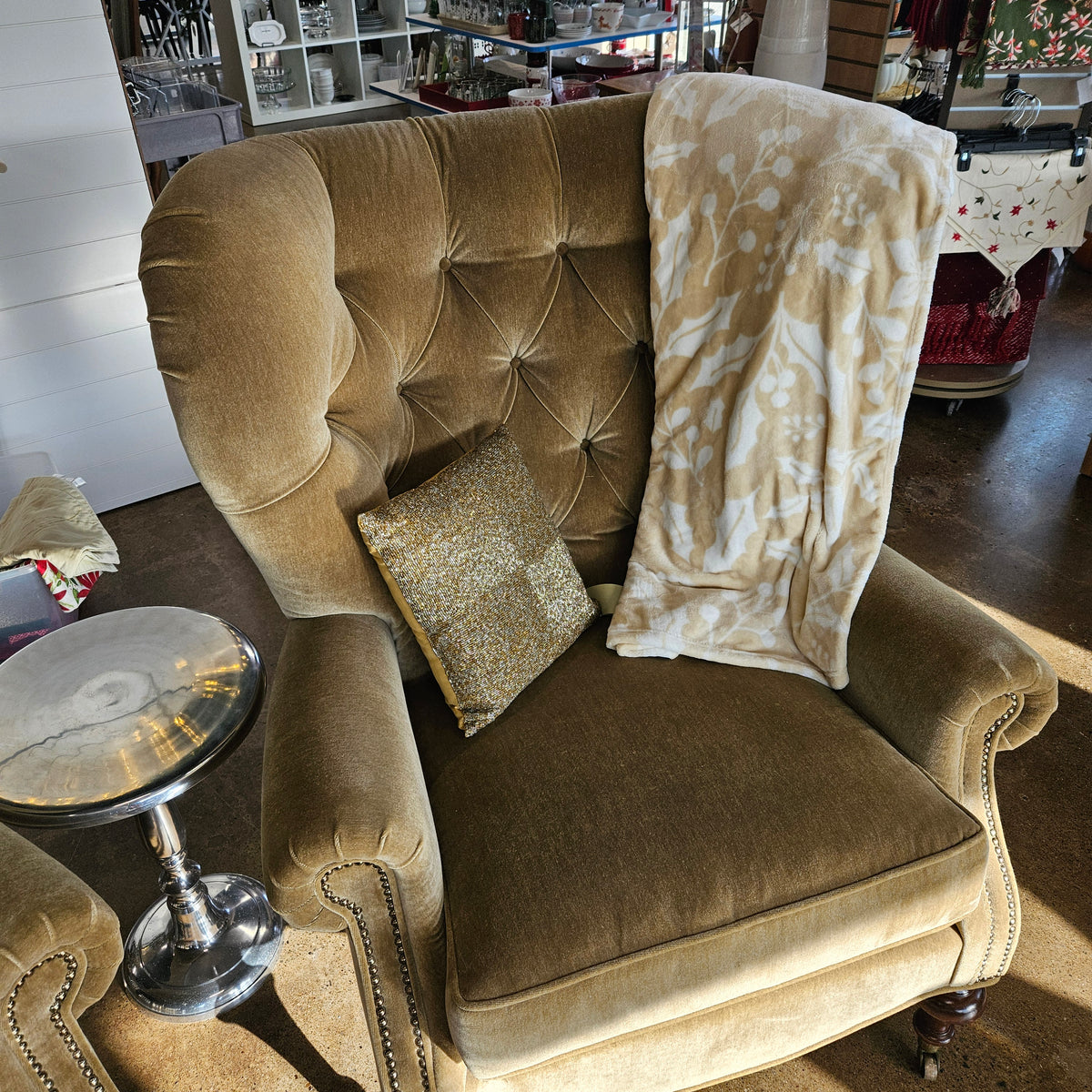 Tufted Wingback Accent Chair with Nailhead Trim