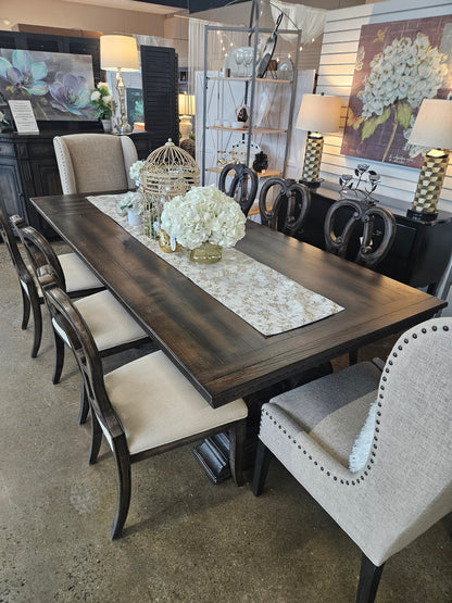 Hooker dining set with 8 chairs, 2 leaves, and sideboard/buffet