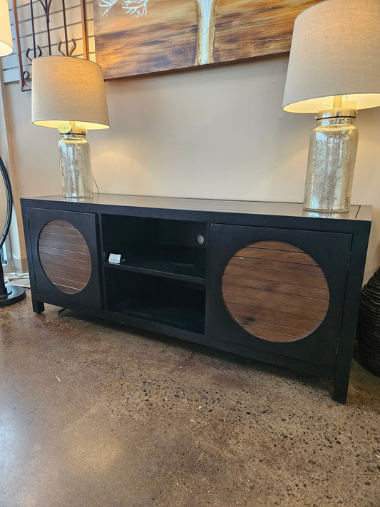 Black Media Stand with Circles