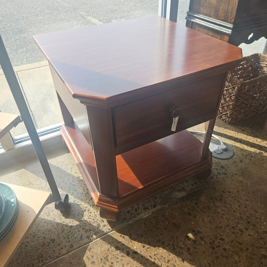 Square wood end table with single drawer