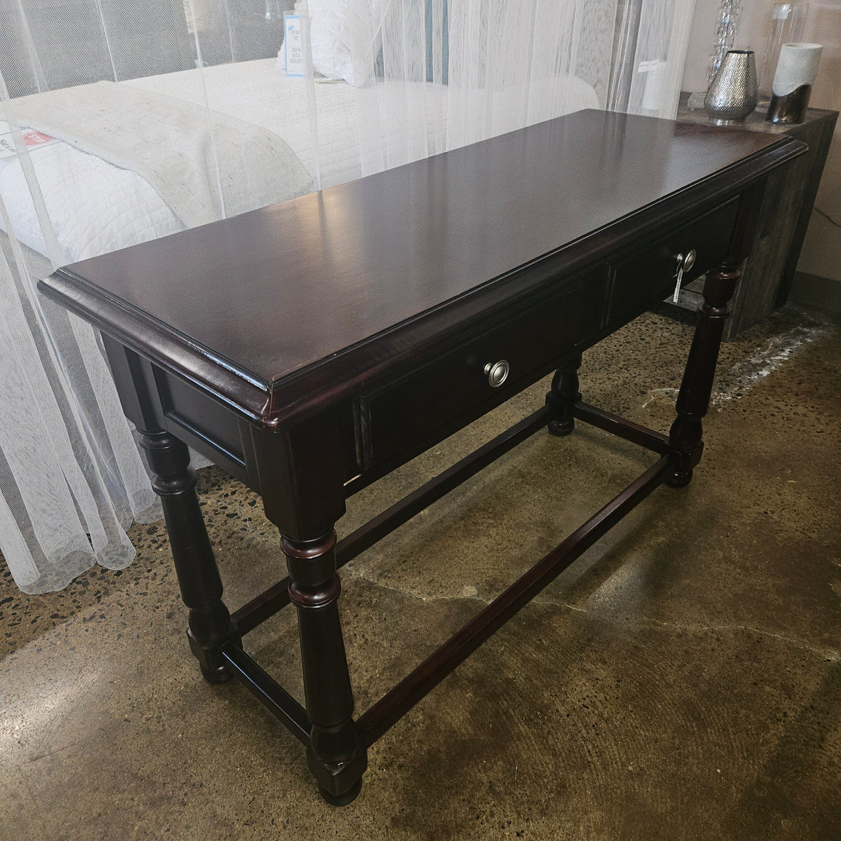 Dark wood sofa table with 2 drawers