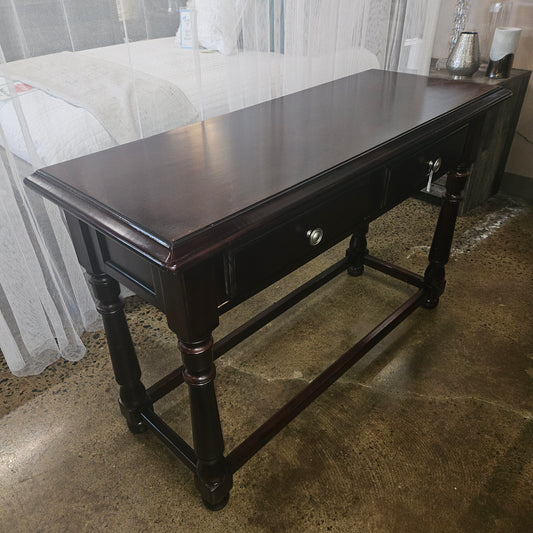Dark wood sofa table with 2 drawers