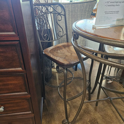 Wood and metal hightop table w/ 2 chairs