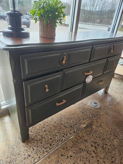 Refinished painted green media stand/buffet/dresser