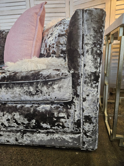 Gray crushed velvet retro sofa