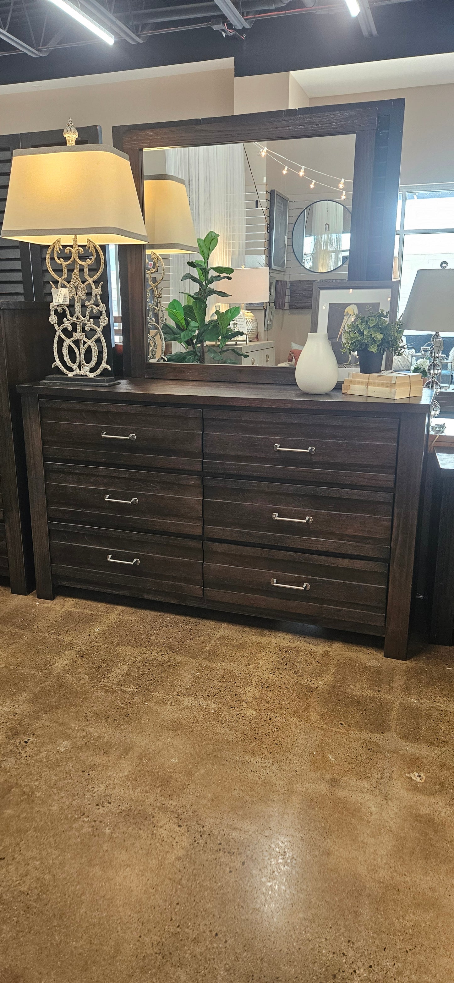 Ashley dark wood dresser with mirror