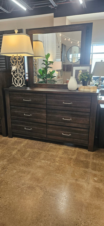 Ashley dark wood dresser with mirror