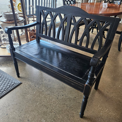 Black distressed porch bench