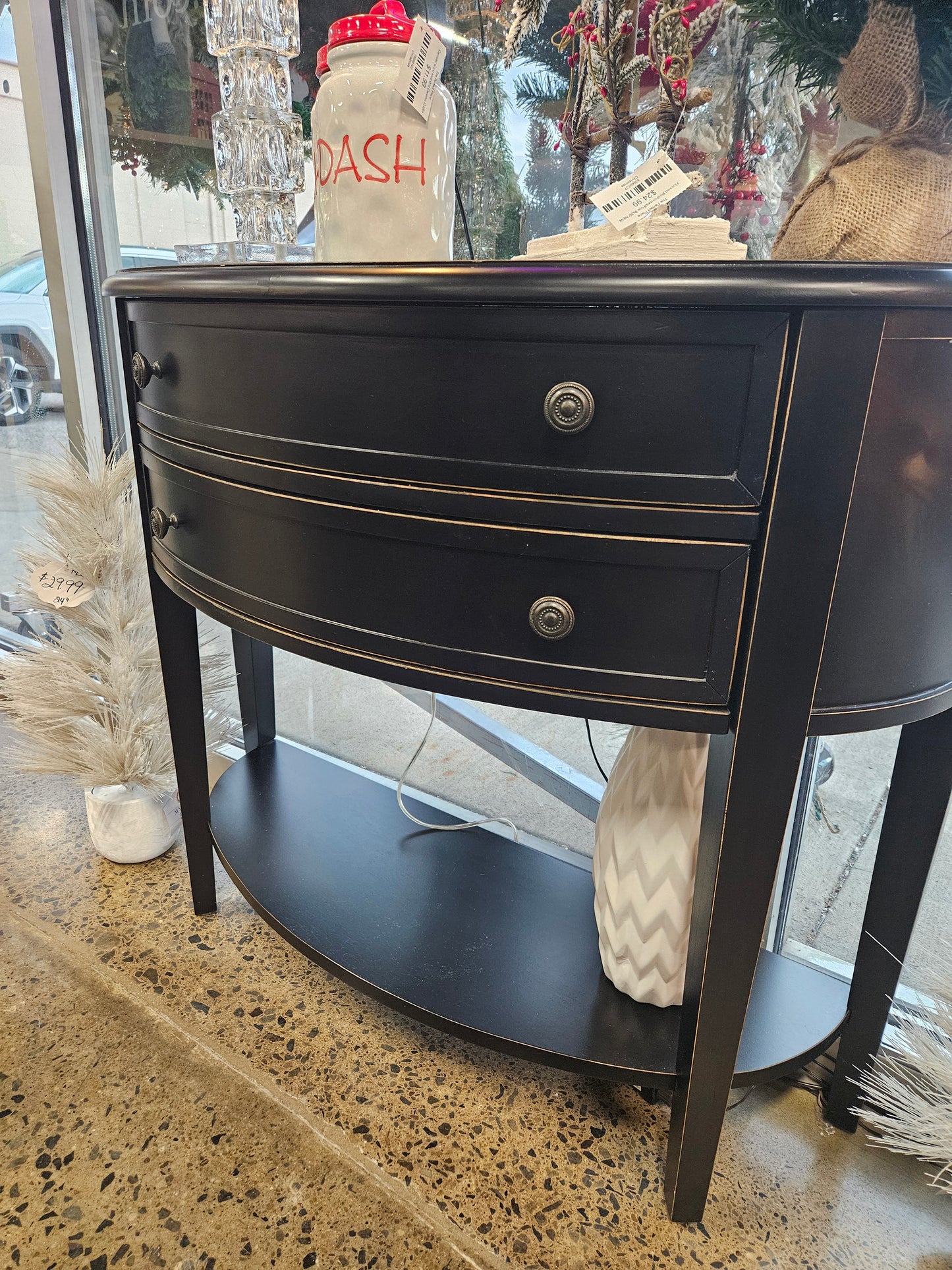 Black half circle hallway table