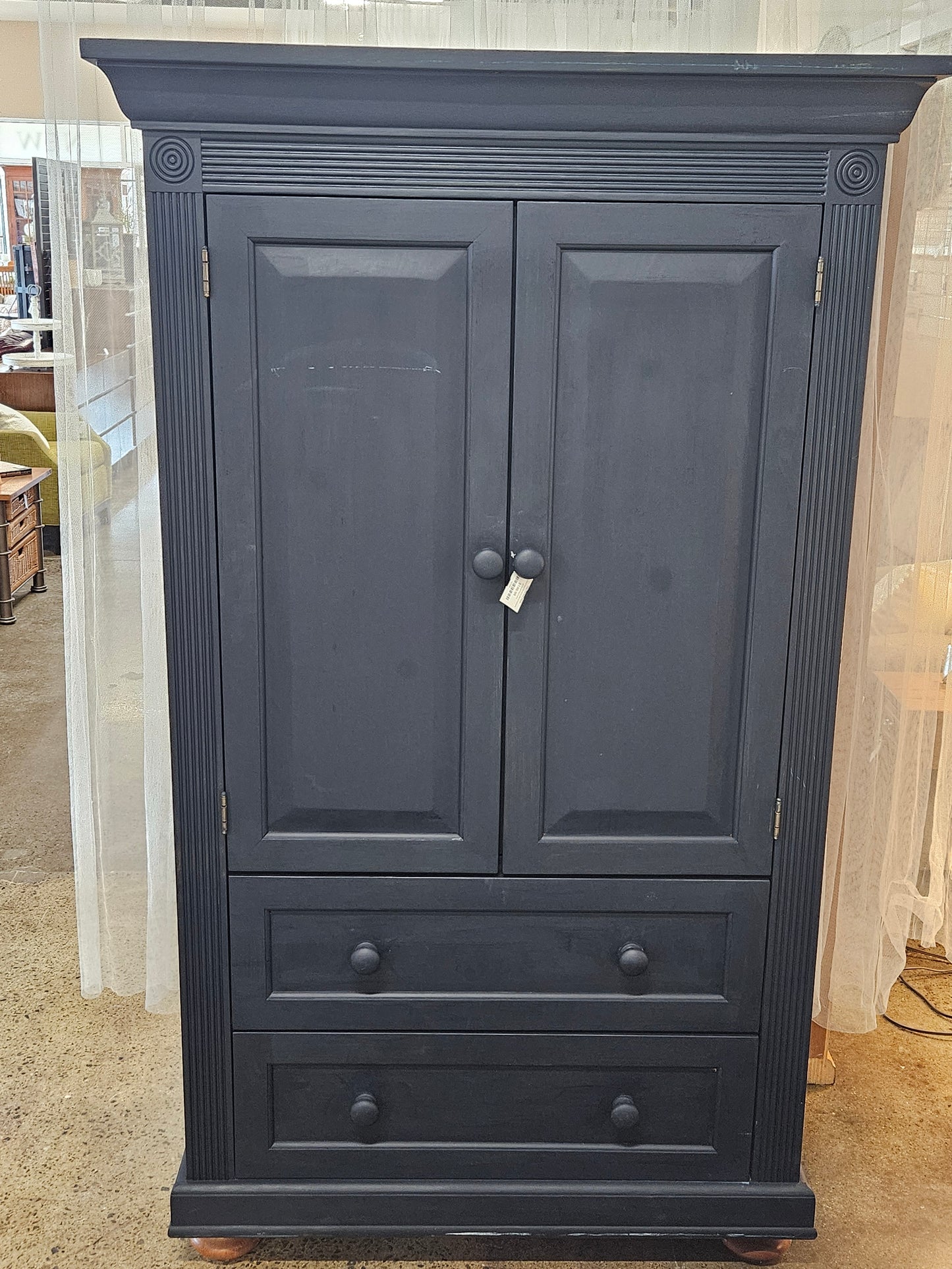 Painted Navy Armoire with 2 drawers