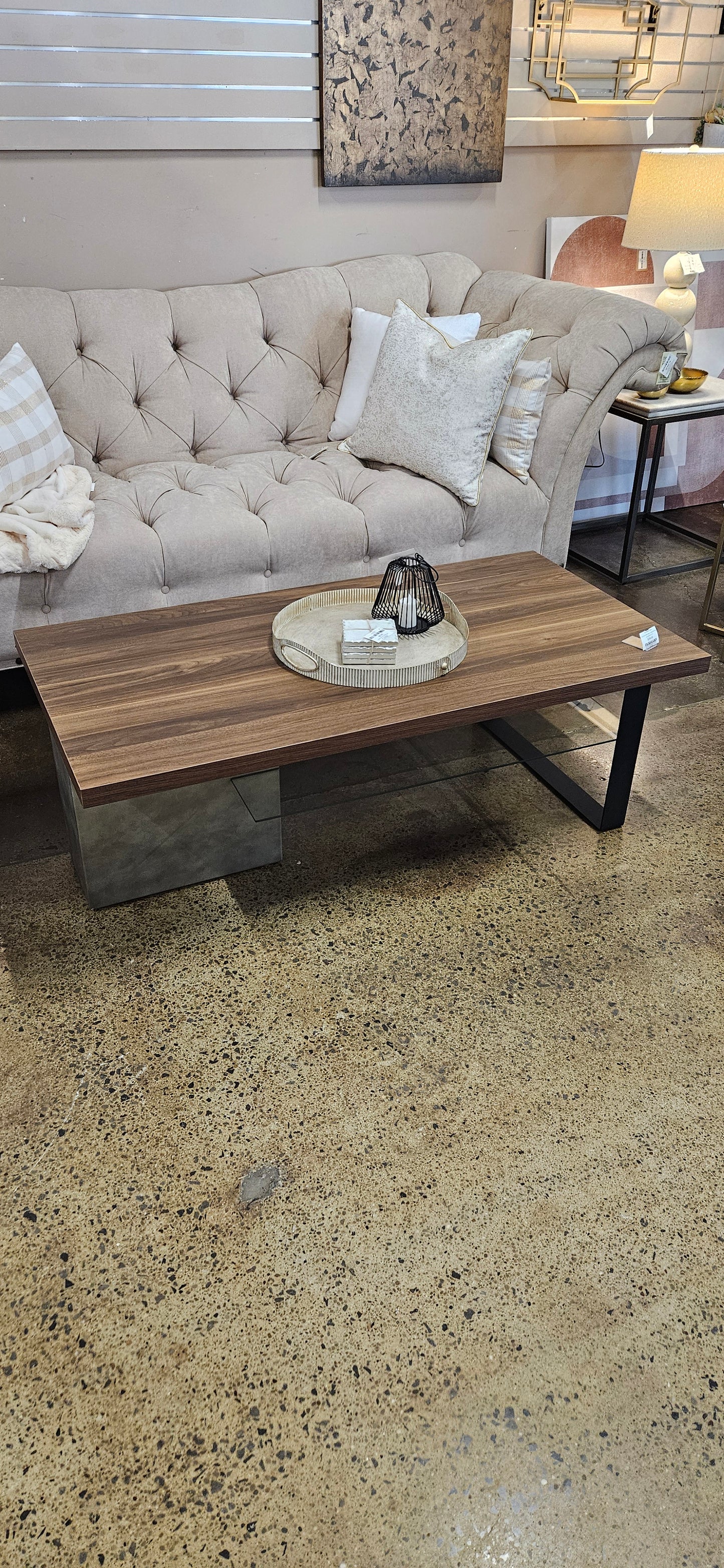 Wood look coffee table w/ matte black legs