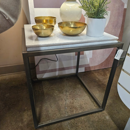 Gray wood base end table w/ marble top