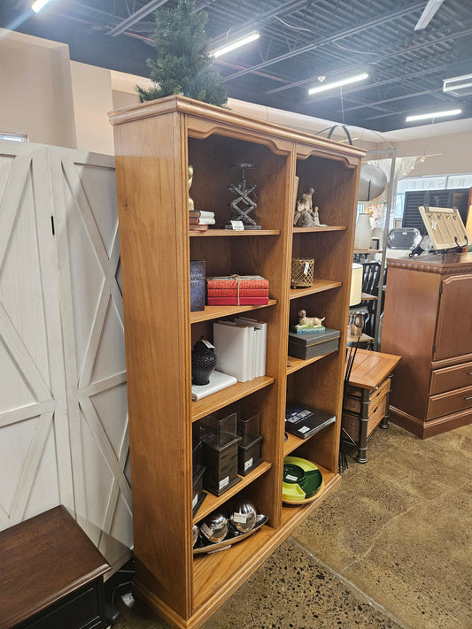 Oak double wide shelving unit with adjustable shelves