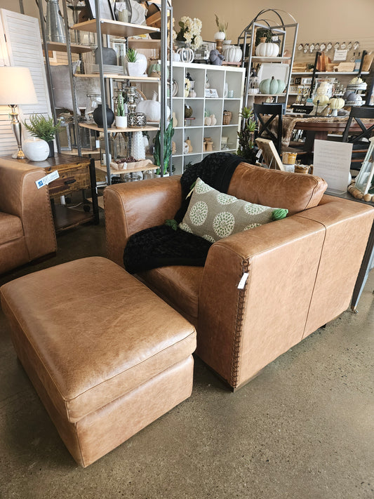 Camel Leather Flexsteel Chair & Ottoman