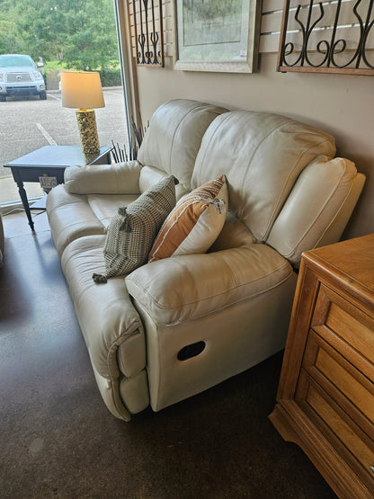 Cream Bonded Leather Reclining Loveseat
