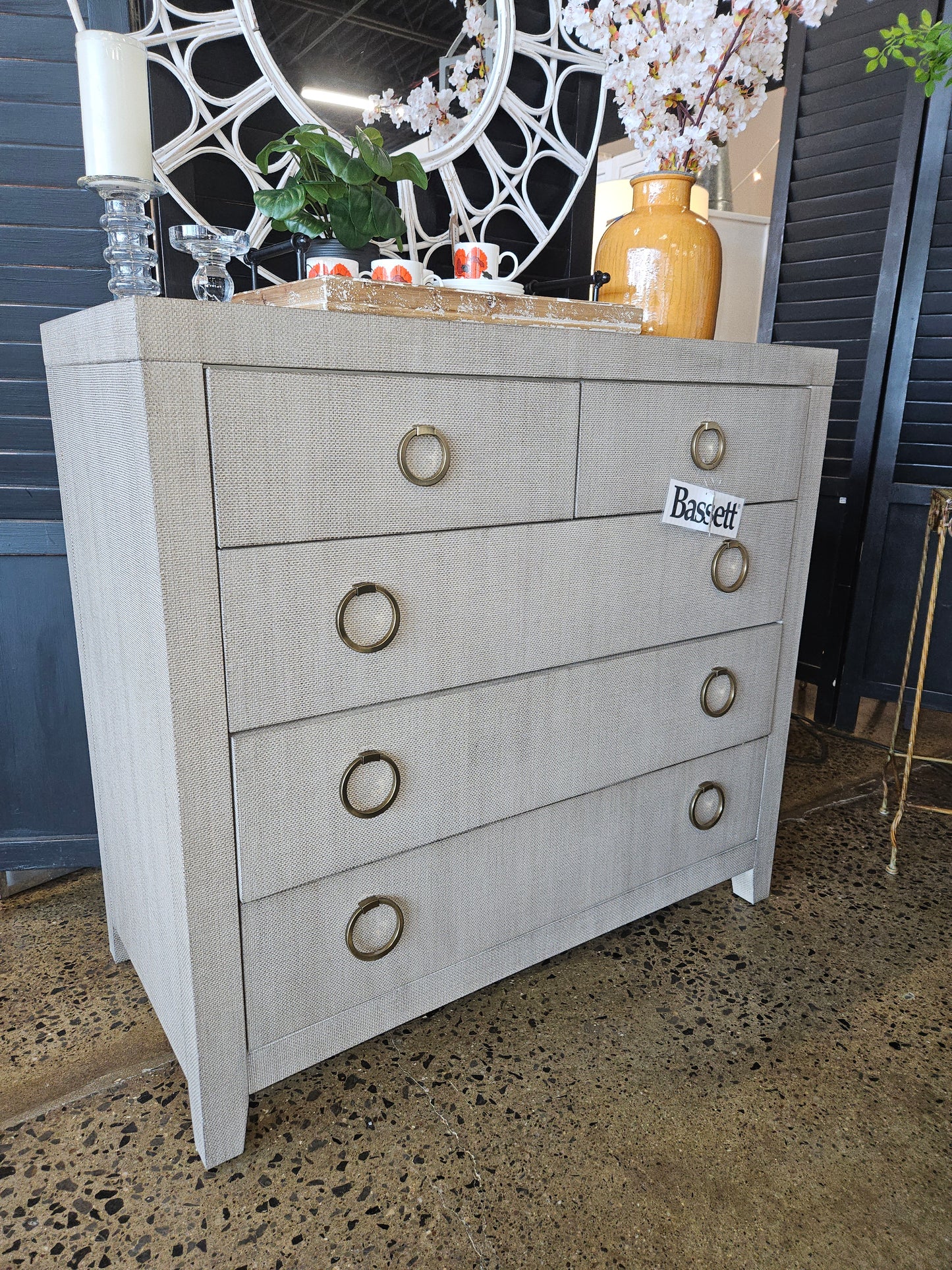 Raffia 5 drawer chest