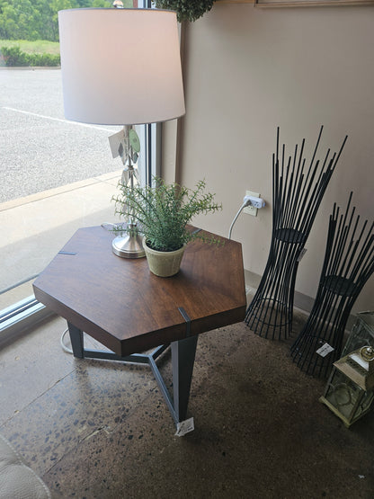 Wood top metal legs hexagon end tables (2)