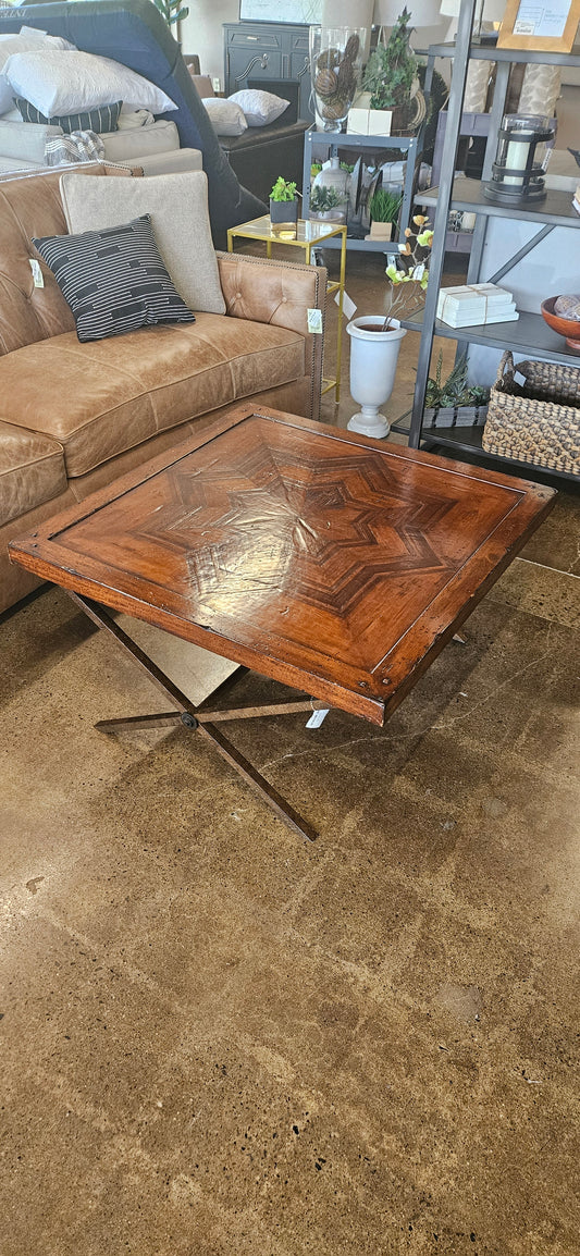 Red oak coffee table with metal base