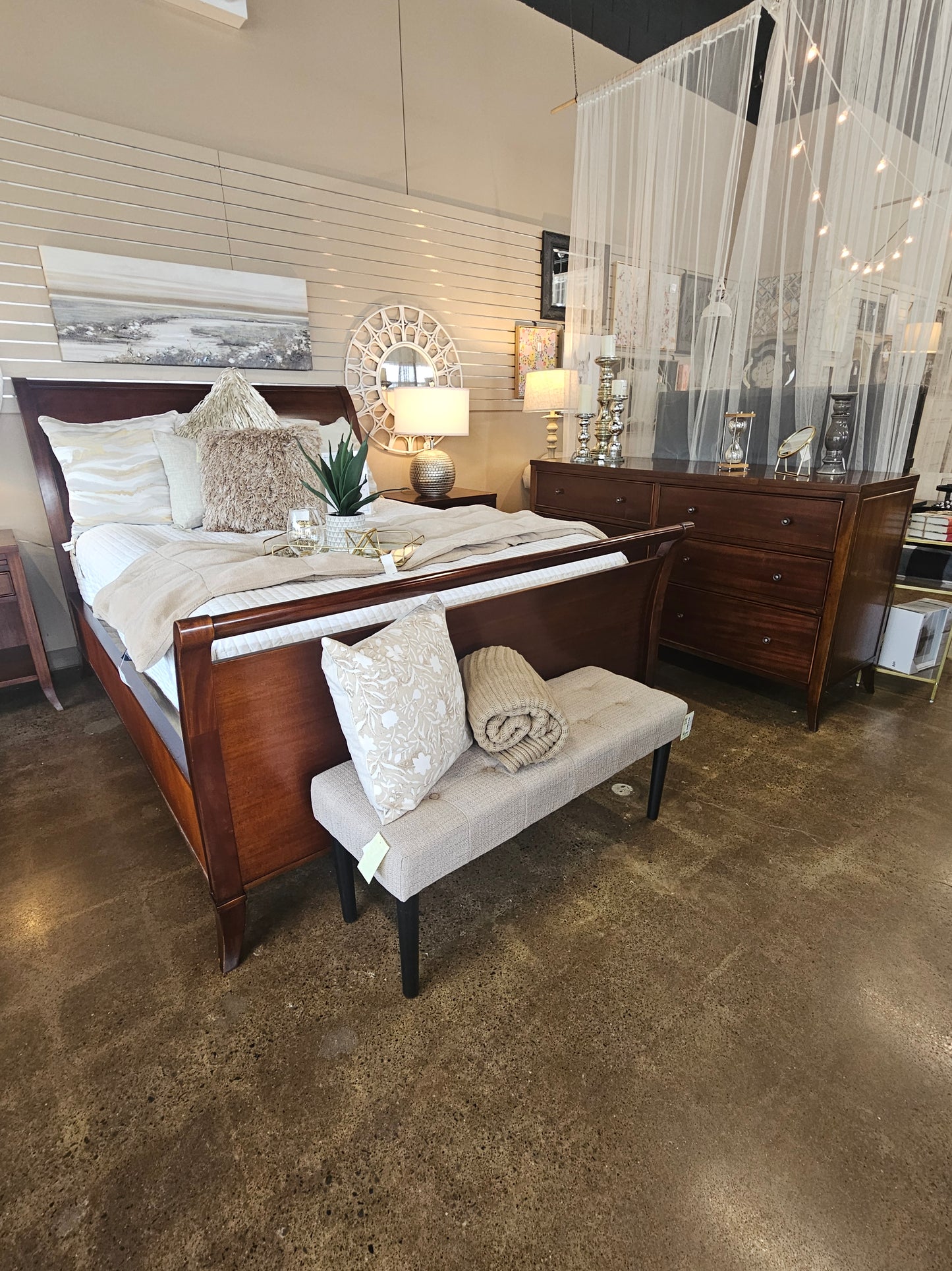 Arhaus queen sleigh bed set