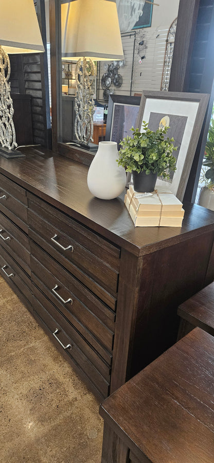 Ashley dark wood dresser with mirror