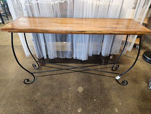 Wood topped iron legs sofa table