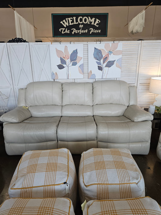 Cream Bonded Leather Reclining Sofa