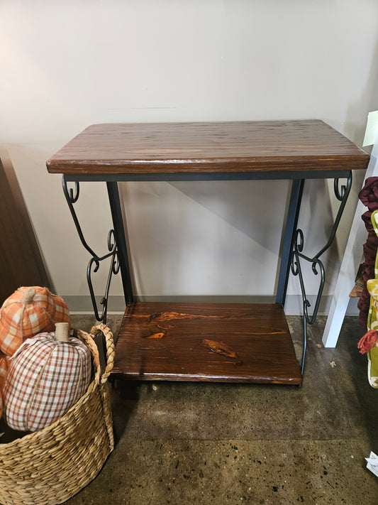 Accent Table Rustic Wood/Iron Scroll