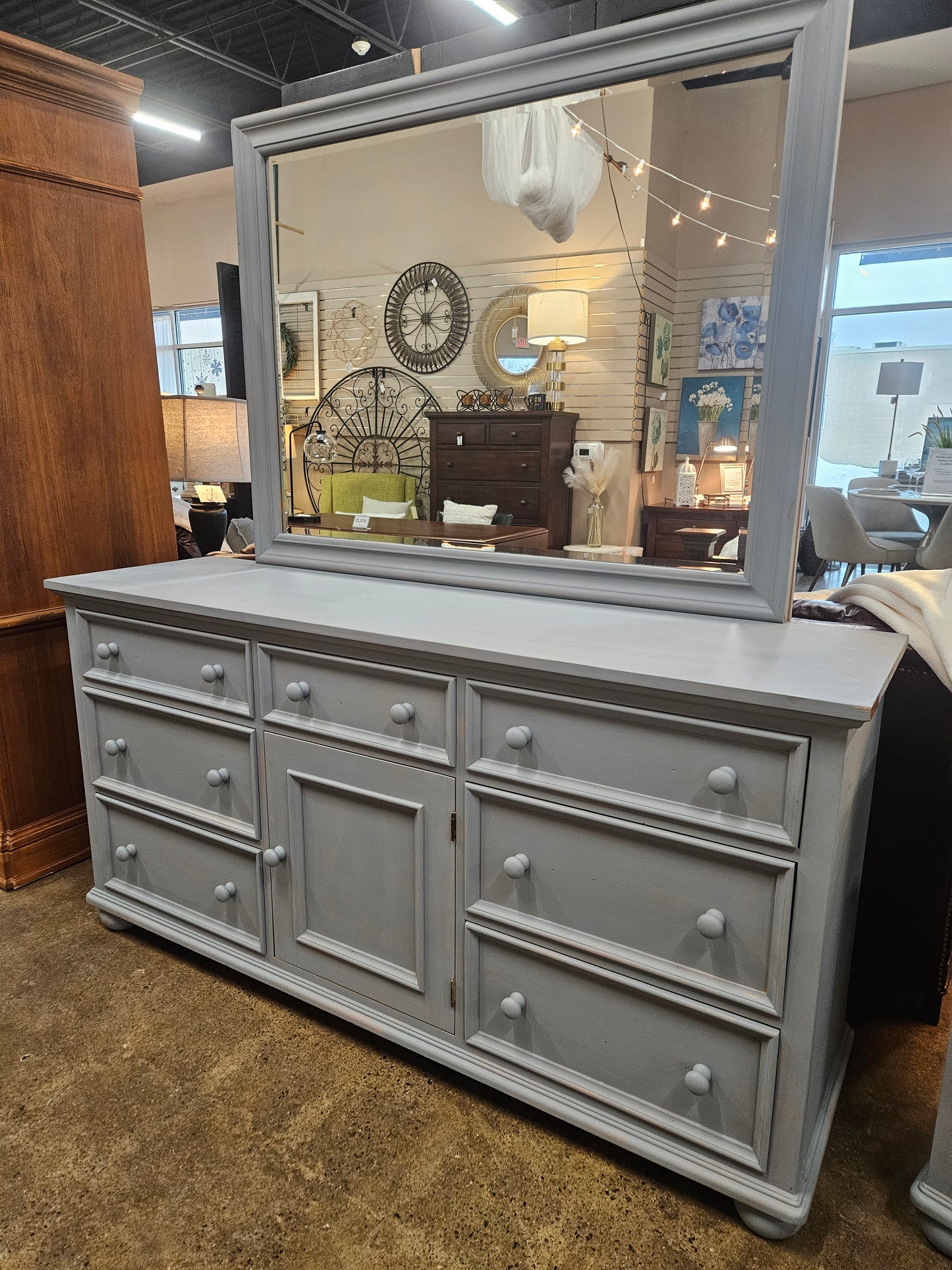Gray painted dresser/nightstand/mirror