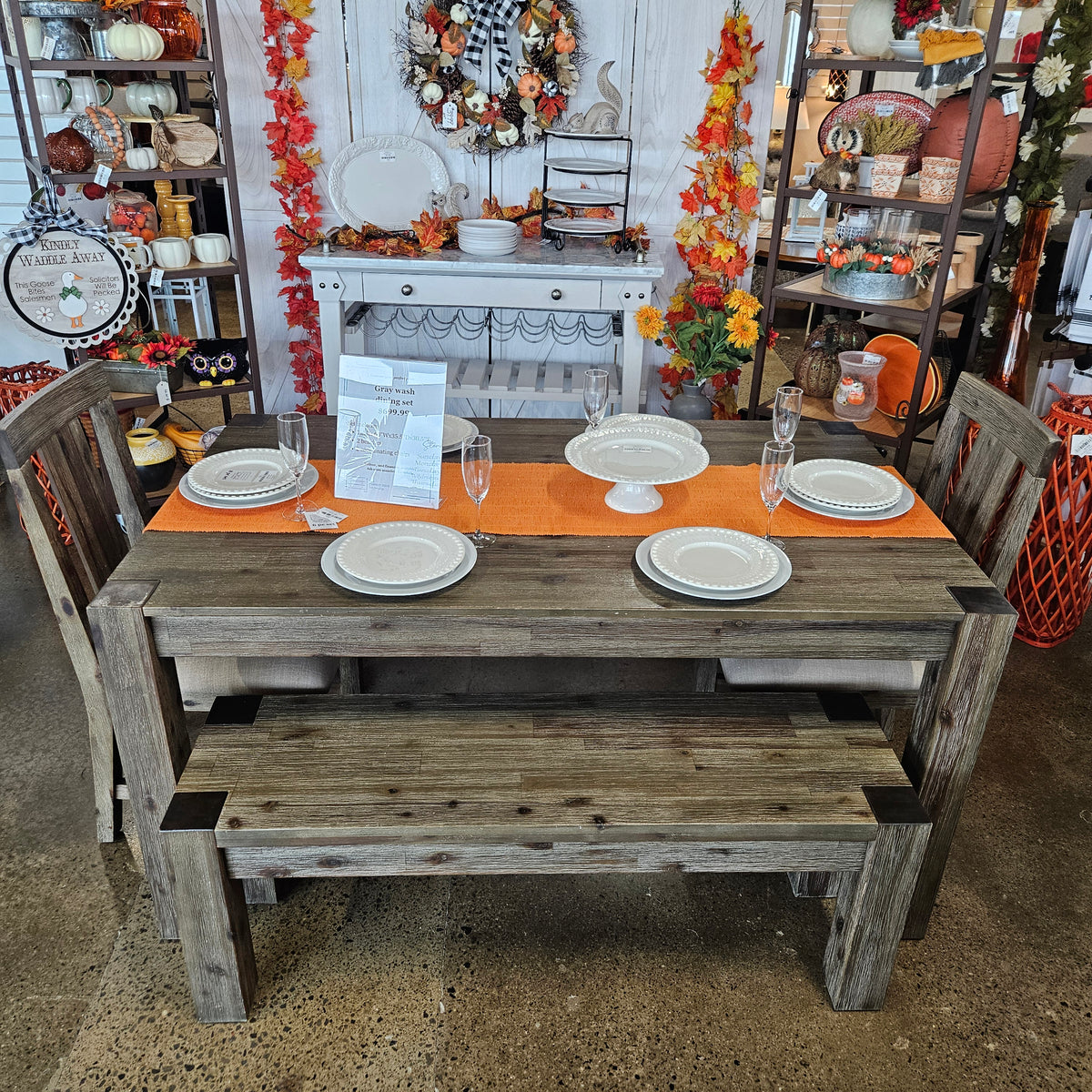 Gray wash wooden dining set